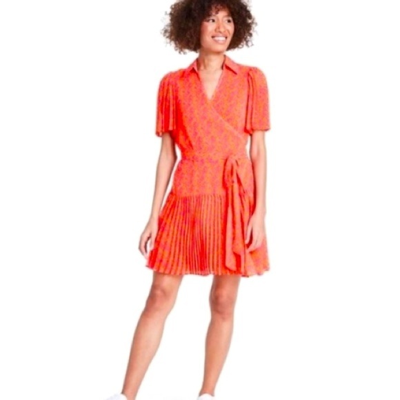 ALEXIS for Target orange and pink floral flutter sleeve pleated wrap dress NWOT - Picture 2 of 8